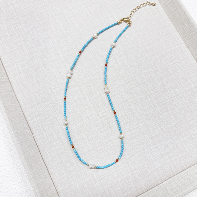 天然淡水小米珠绿松串珠项链