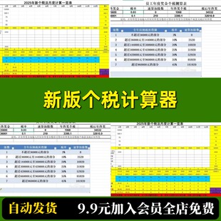 个税计算表2025新版个人所得税算税后工资薪酬薪资计算器核算表