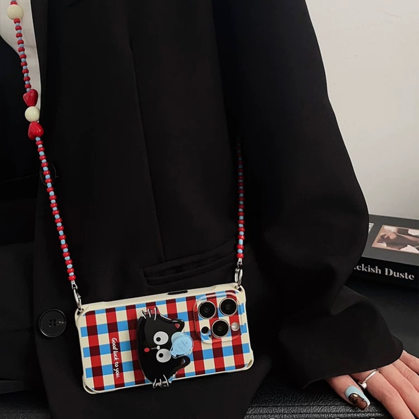 适用苹果旋转猫咪支架四角挂绳壳