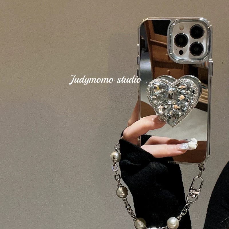 适用vivo闪钻爱心支架镜面手机壳