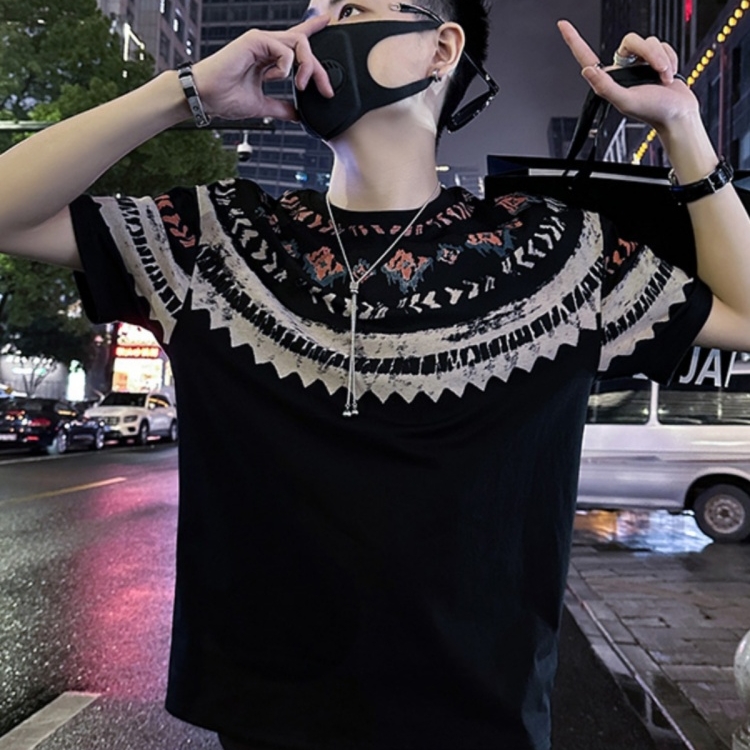 高级感撞色印花T恤男2025新款