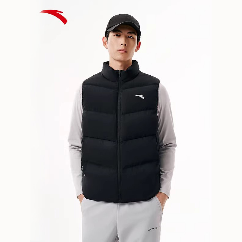 安踏羽绒马甲丨立领短款外套男冬季新款黑色棉服夹克运动外套上衣