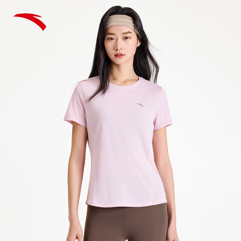 安踏女装短袖T恤春季透气半袖上衣圆领白色夏装休闲上衣短T运动服