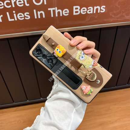 适用于荣耀vs3折叠手机壳新款全包中轴荣耀vs防摔保护羊巴皮高级皮纹vs2腕带支架挂绳v2卡通简约壳膜/镂空