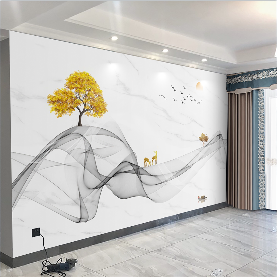 8d新中式电视背景墙壁纸客厅沙发背景壁布影视墙墙布大气定制壁画