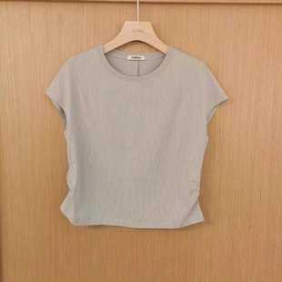 indicia标记女装 6B404TX222N 2024夏新款 圆领T恤上衣抽褶边设计感