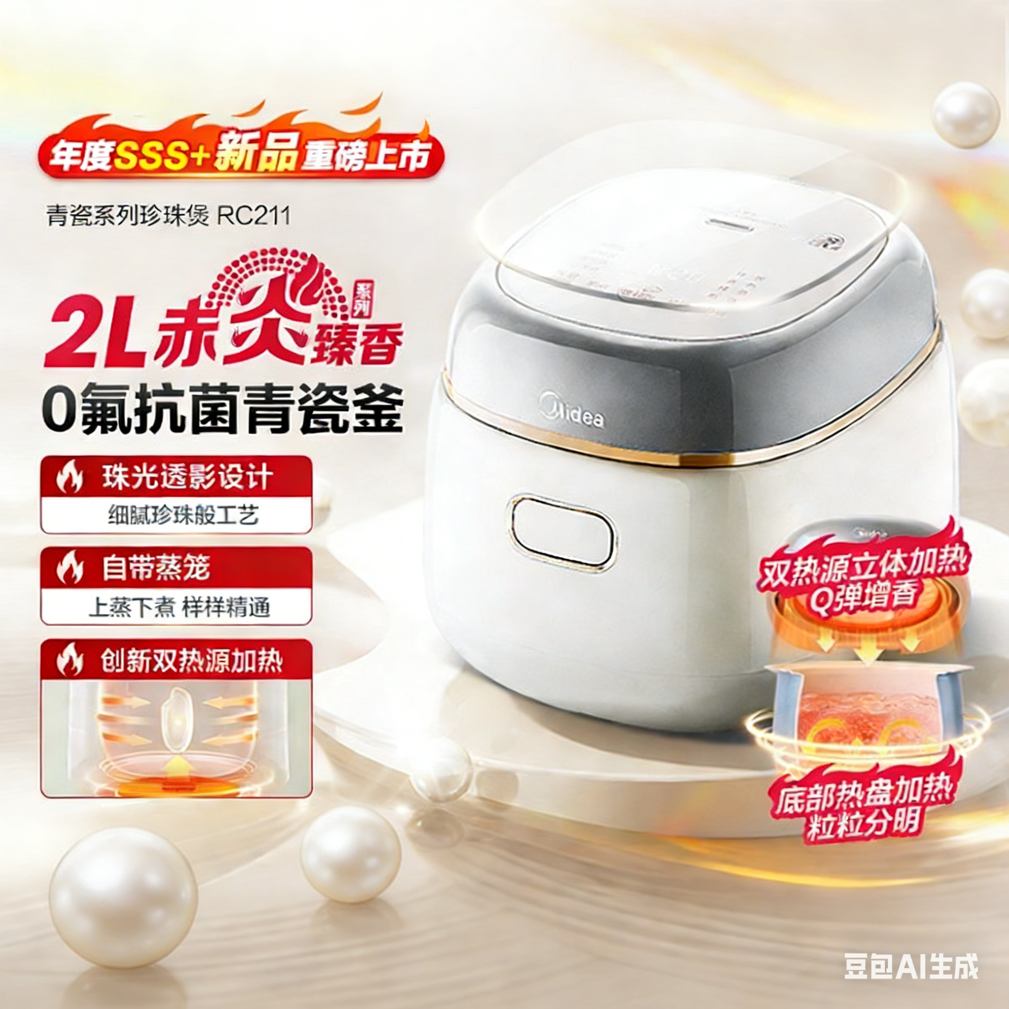 美的电饭煲0涂层0氟迷你小型赤炎1到2人双热源立体加热2026新款,厨房电器,电饭煲,淘宝优惠券,粉丝福利购,淘宝优惠卷