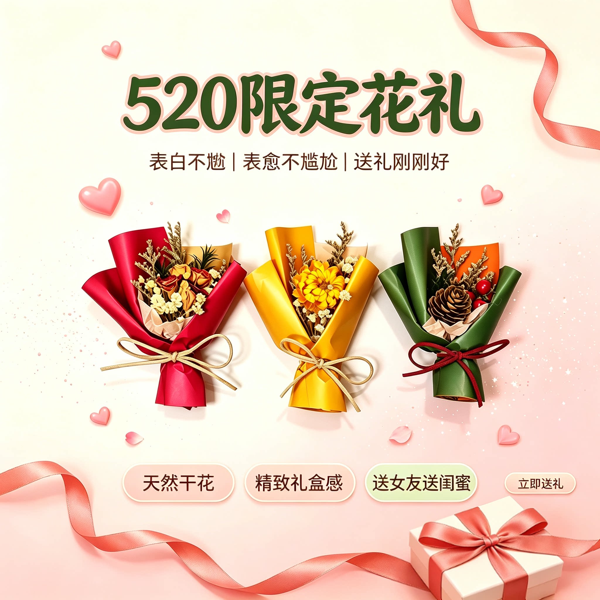 迷你玫瑰满天星干花花束透明袋包装 礼盒搭配小花束毕业伴手礼