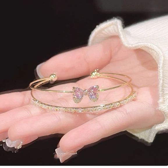 小女孩精美手链手饰双层手镯儿童蝴蝶结水钻可爱学生闺蜜女童公主