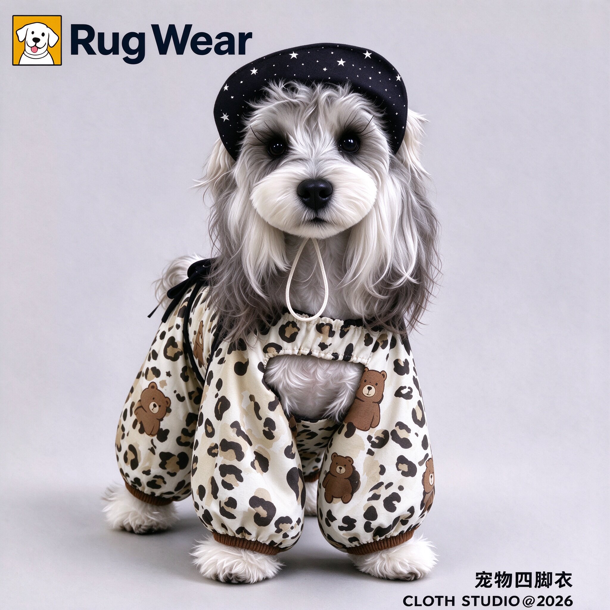 Rug冬季加厚防水豹纹四脚狗衣
