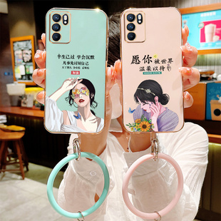 opporeno6pro十手机壳reno6por保护5G硅胶套全包oppreno6防摔PEQM00电镀proplus潮薄opooreno曲屏网红手环款