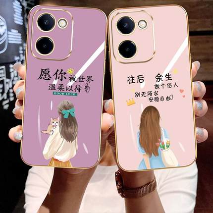 适用vivoy100i手机壳vivo保护y100硅胶套5G全包防摔V2313A软壳voviy网红vovoy步步高vivi女潮1005g丫唯美女孩