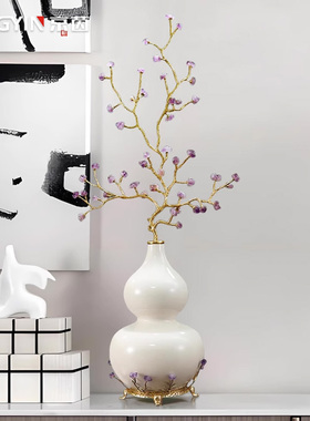 紫气东来紫水晶发财树摆设新中式客厅玄关陶瓷葫芦装饰工艺品摆饰