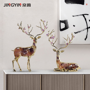 鹿鹿生辉工艺品酒柜艺术装 饰品老板办公室桌面马到成功紫水晶摆件