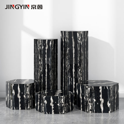 天然大理石底座客厅落地正六边形展示台装饰墩子高端花架边几摆件