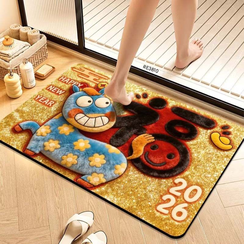 马年浴室地垫卫生间门口红色喜庆硅藻泥地垫卡通厕所吸水防滑垫,居家布艺,家用脚垫,淘宝优惠券,粉丝福利购,淘宝优惠卷