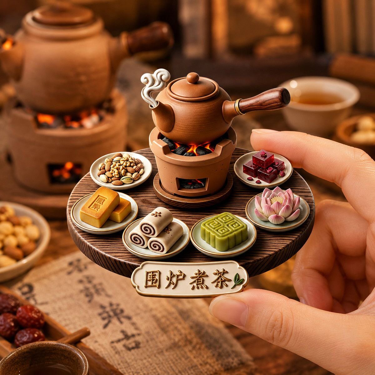 围炉煮茶树脂浮雕磁吸冰箱贴创意