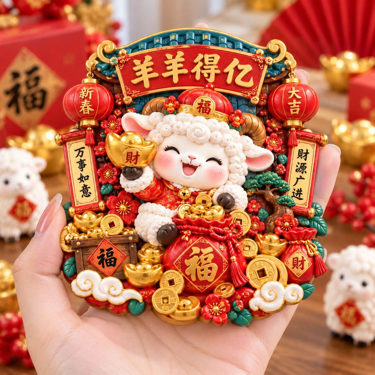 洋洋得意树脂浮雕磁吸冰箱贴新年