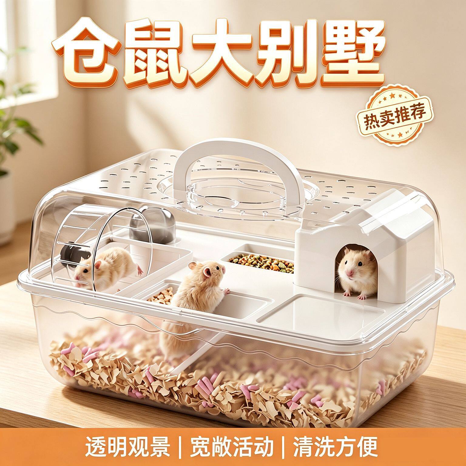 全景透明仓鼠笼子便携金丝熊笼子