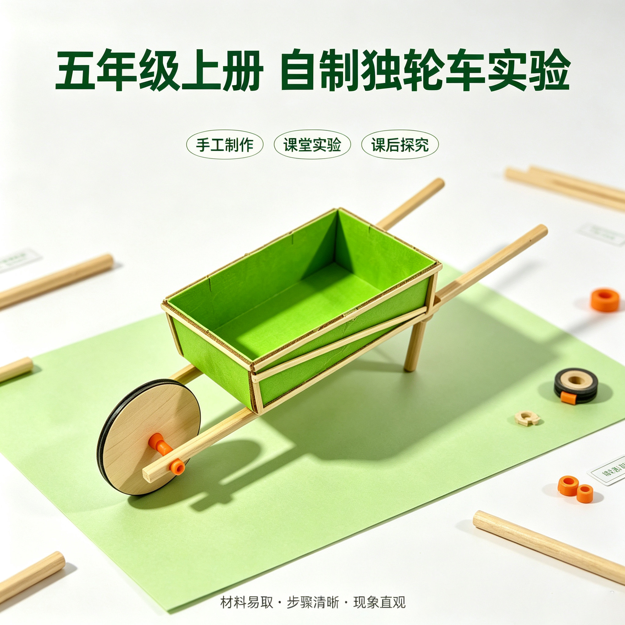 独轮车手推车模型小学科技小制作小发明手工材料科学实验木质教具