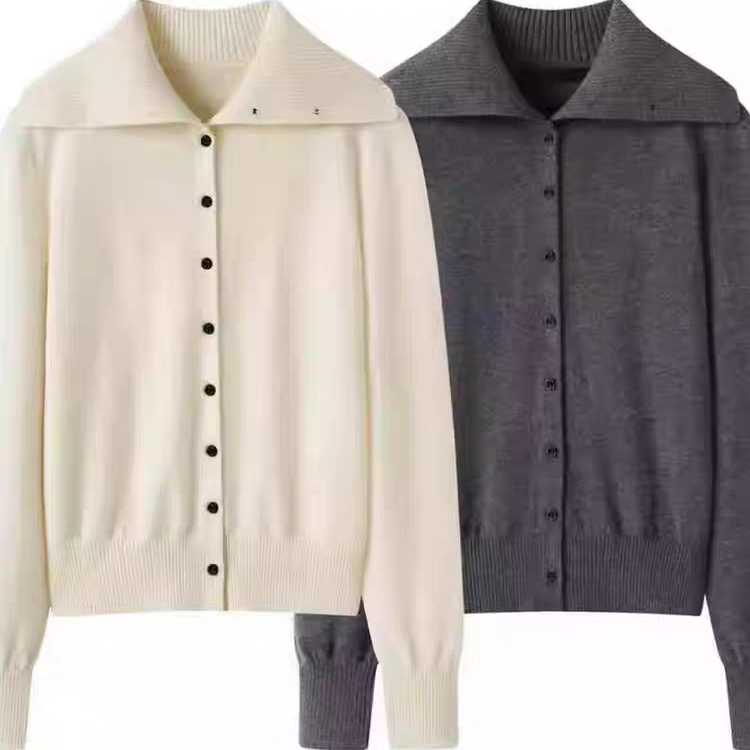 正品针织开衫2025秋新品绵羊毛山羊绒海军领高领短款MBE3CART02