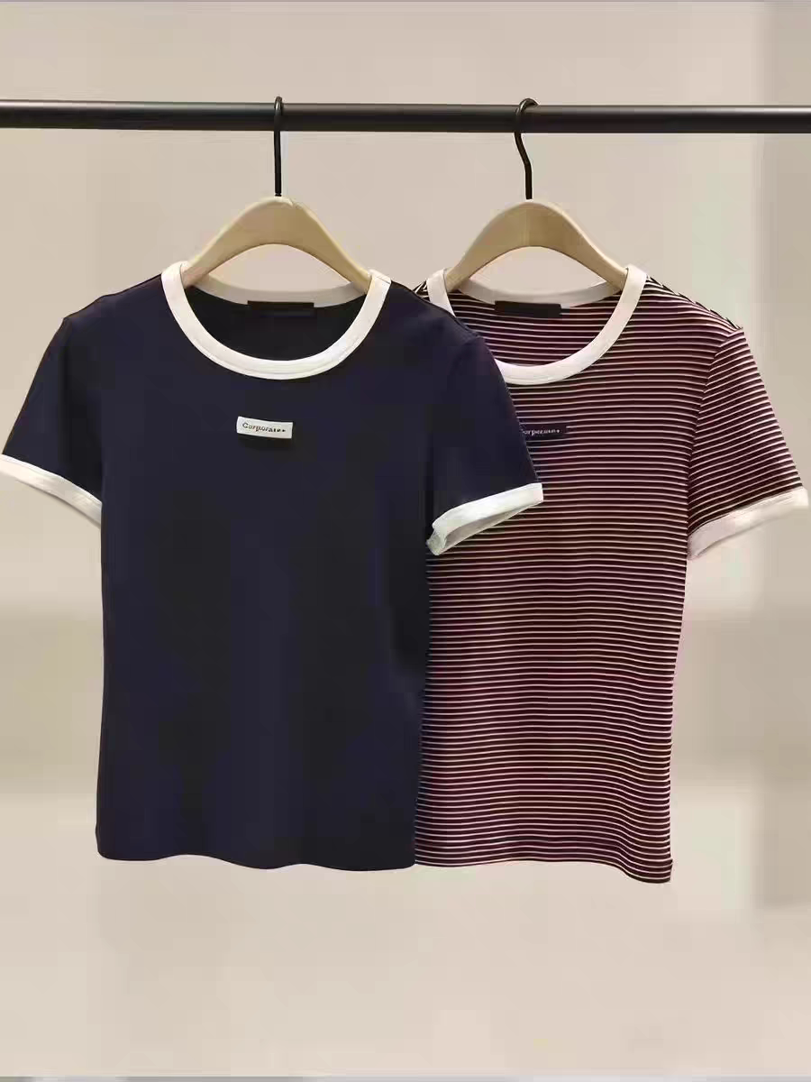 【+系列】正品短袖T恤2026春新品棉质撞边圆领短款MBF1TEE029