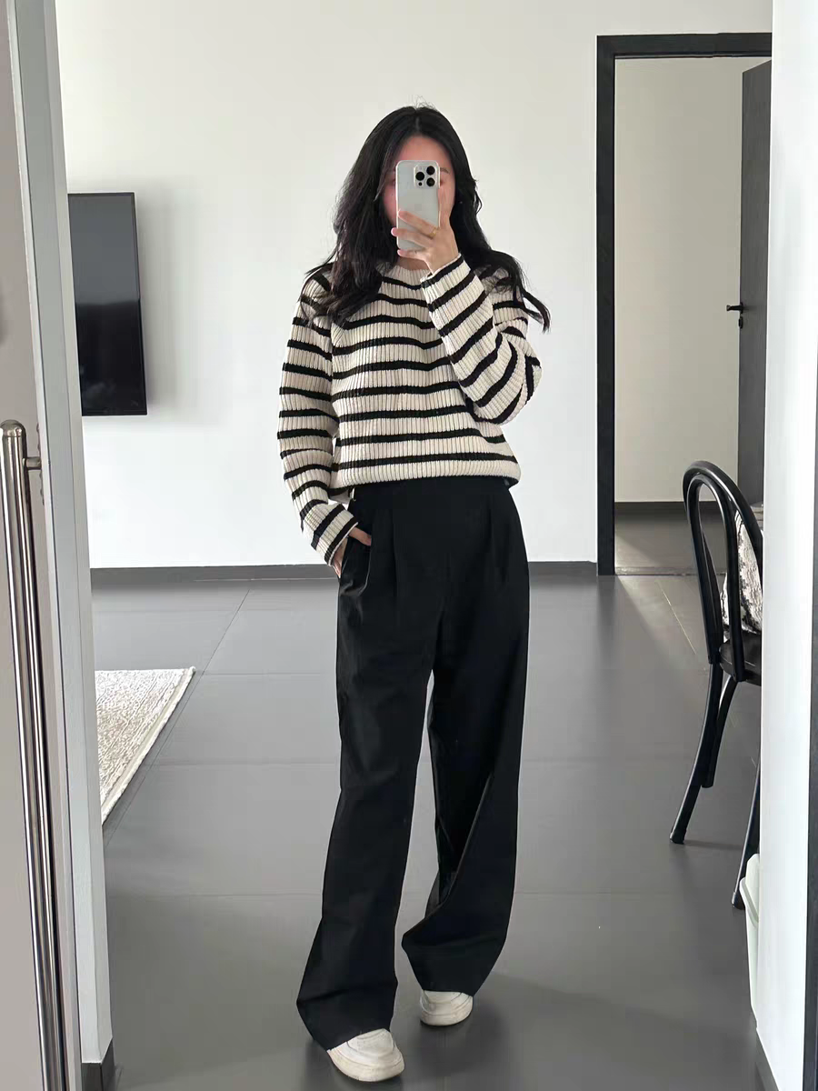 MO正品西裤机能风金属扣高腰设计感立褶阔腿裤黑色MBC1PATT08