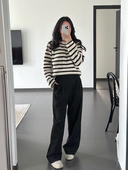 黑色MBC1PATT08 机能风金属扣高腰设计感立褶阔腿裤 MO正品 西裤