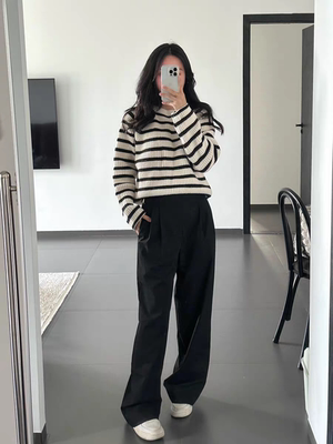 MO正品西裤机能风金属扣高腰设计感立褶阔腿裤黑色MBC1PATT08