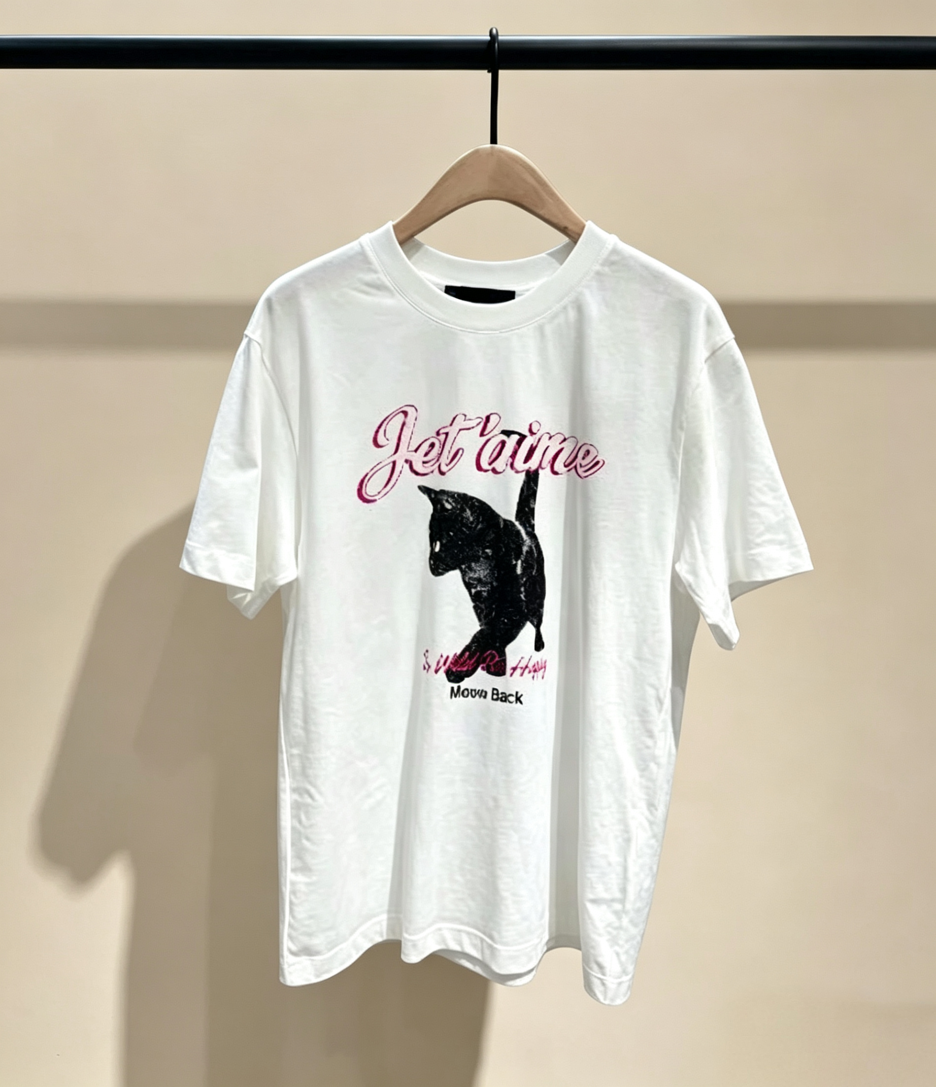 正品2025夏新品斑驳猫咪印花圆领白色宽松棉质短袖T恤MBE2TEE046