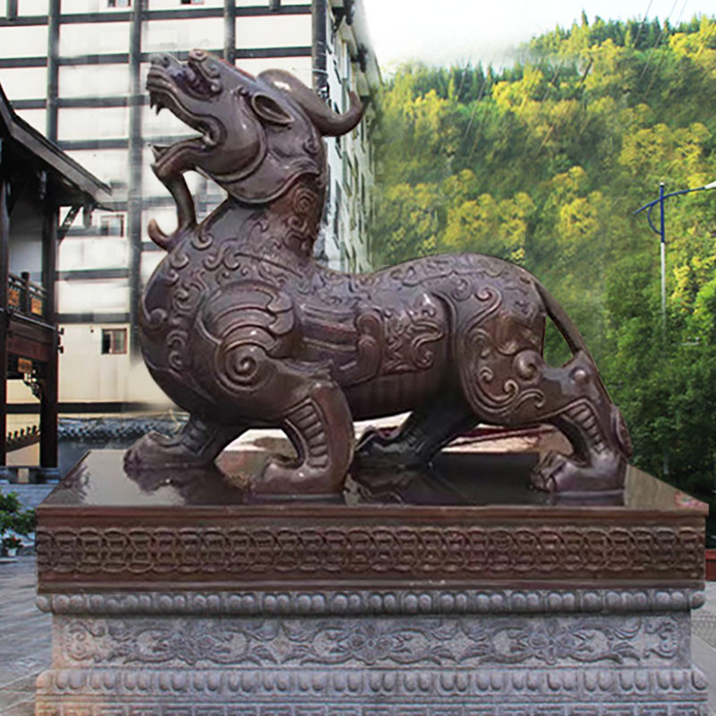 铜雕瑞兽镇宅看门摆件玻璃钢仿铜独角兽仿古神兽摆件雕塑定制