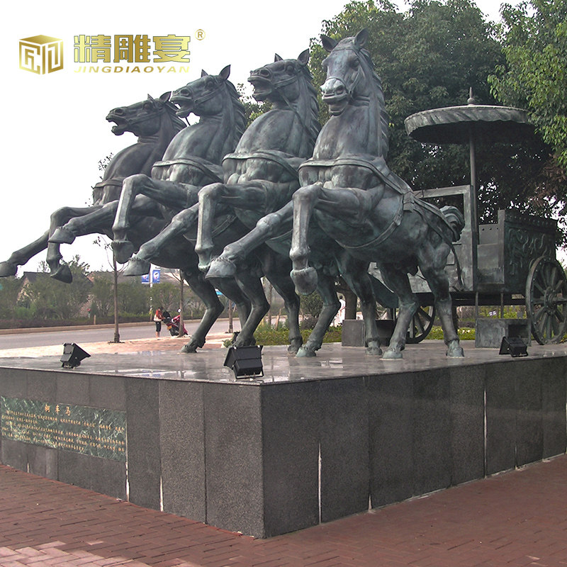 大型玻璃钢马雕塑铸铜景观马车情景雕像定制户外园林工艺品大摆件