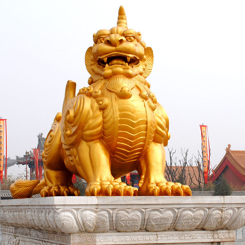 玻璃钢铸铜獬豸主题雕像摆件定做公平公正法治文化镇宅招财铜雕