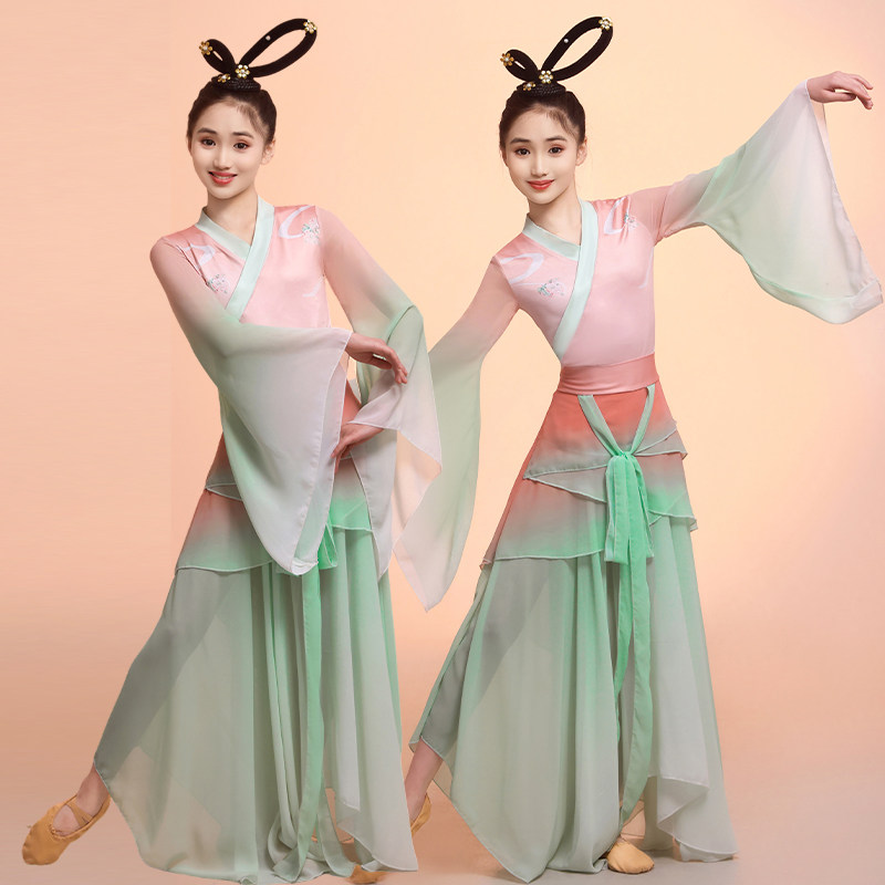 水袖舞蹈服儿童古典舞女飘逸汉服女童惊鸿舞服装采薇舞蹈演出服