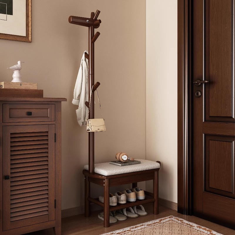 【全实木】长颈鹿换鞋凳挂衣架