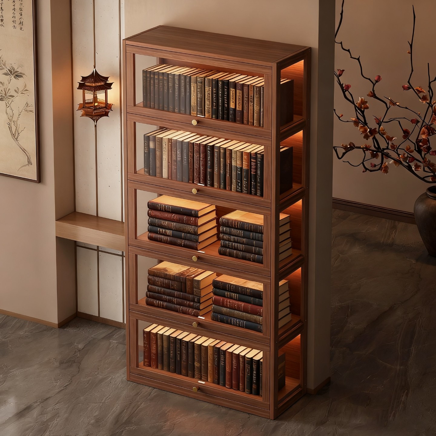 实木书架落地置物架博古架家用展示柜客厅储物架展示架中古风书柜,住宅家具,单个书柜,淘宝优惠券,粉丝福利购,淘宝优惠卷