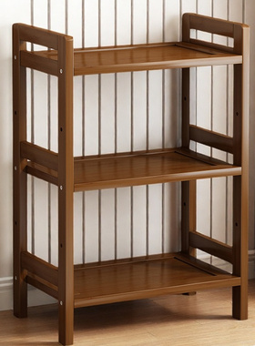 家用小型简约置物架多层收纳架落地书架客厅楠竹小架子储物架货架