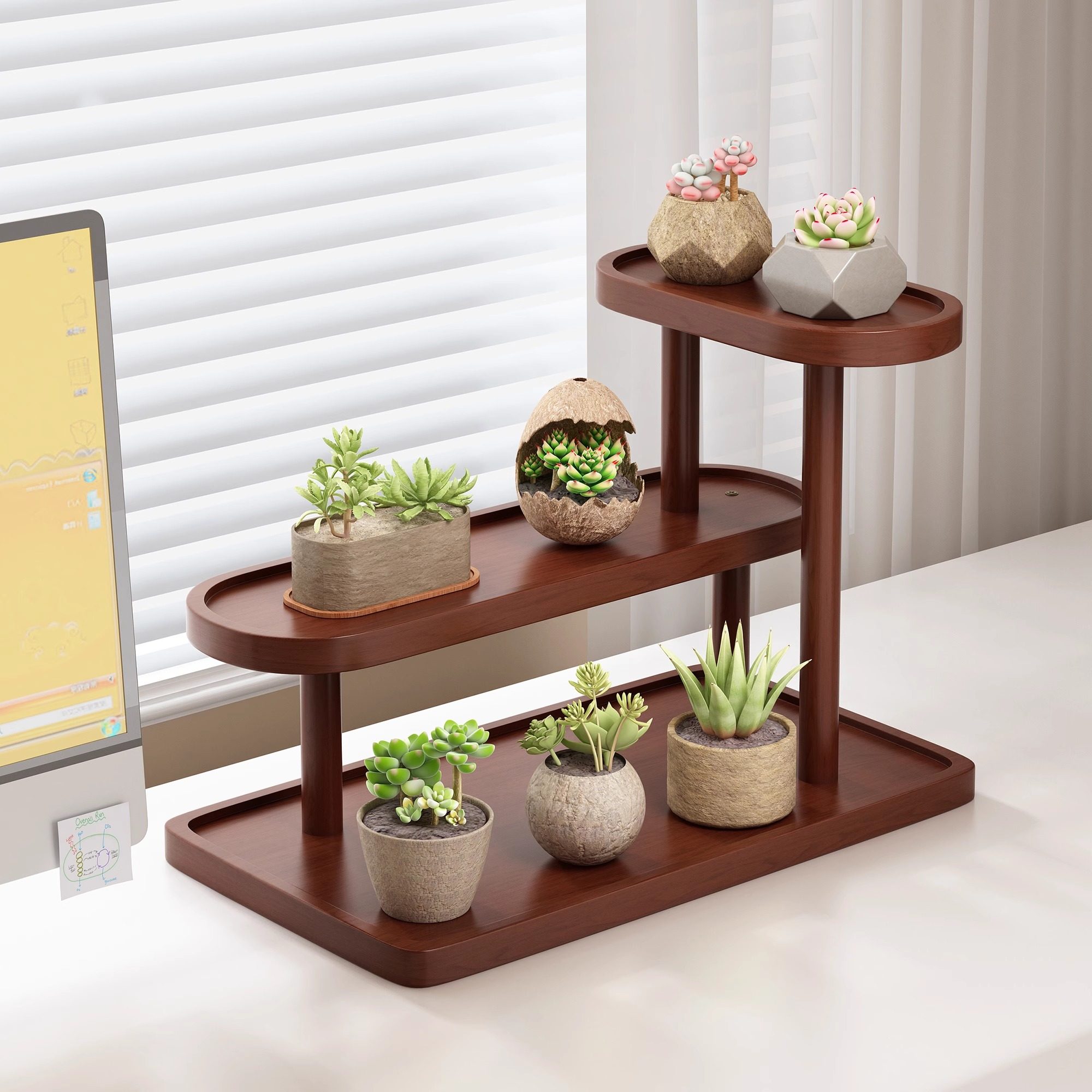 办公室实木植物摆放架桌面多肉花架小型置物架多层收纳架展示架子