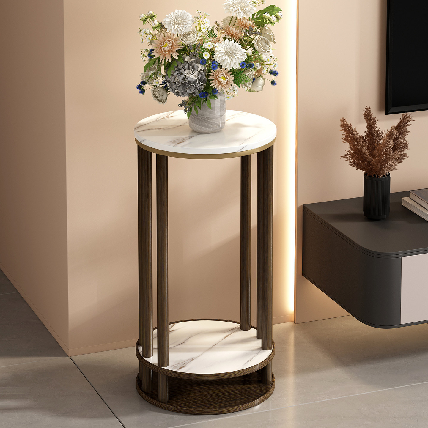 花架子客厅落地式置物架室内植物架实木展示架轻奢高级感植物架子