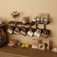 实木复古咖啡杯挂架壁挂式厨房置物架多层收纳架节省空间墙上杯架