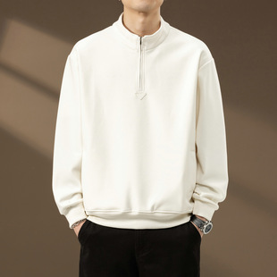 半拉链立领男士卫衣春秋季纯色百搭休闲上衣潮流简约长袖套头衣服