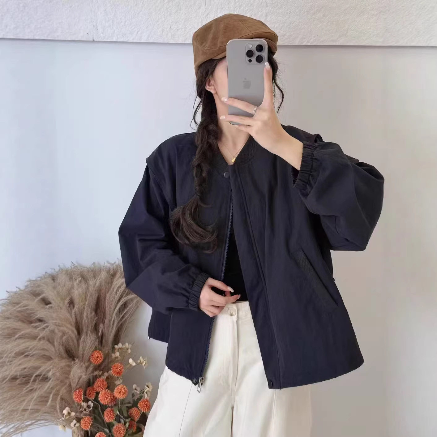 2026年春款外套女长袖棒球领宽松休闲学院风长袖开衫外套上衣新款