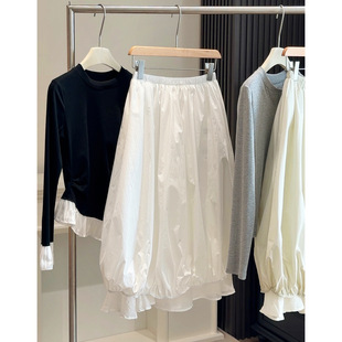 设计感拼接显瘦水母花苞半身裙女2026春新款松紧腰百搭遮胯蓬蓬裙