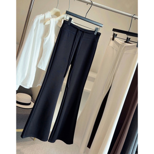 春季小个子灰色云朵棉微喇裤女高腰抽绳垂感慵懒休闲运动喇叭裤子