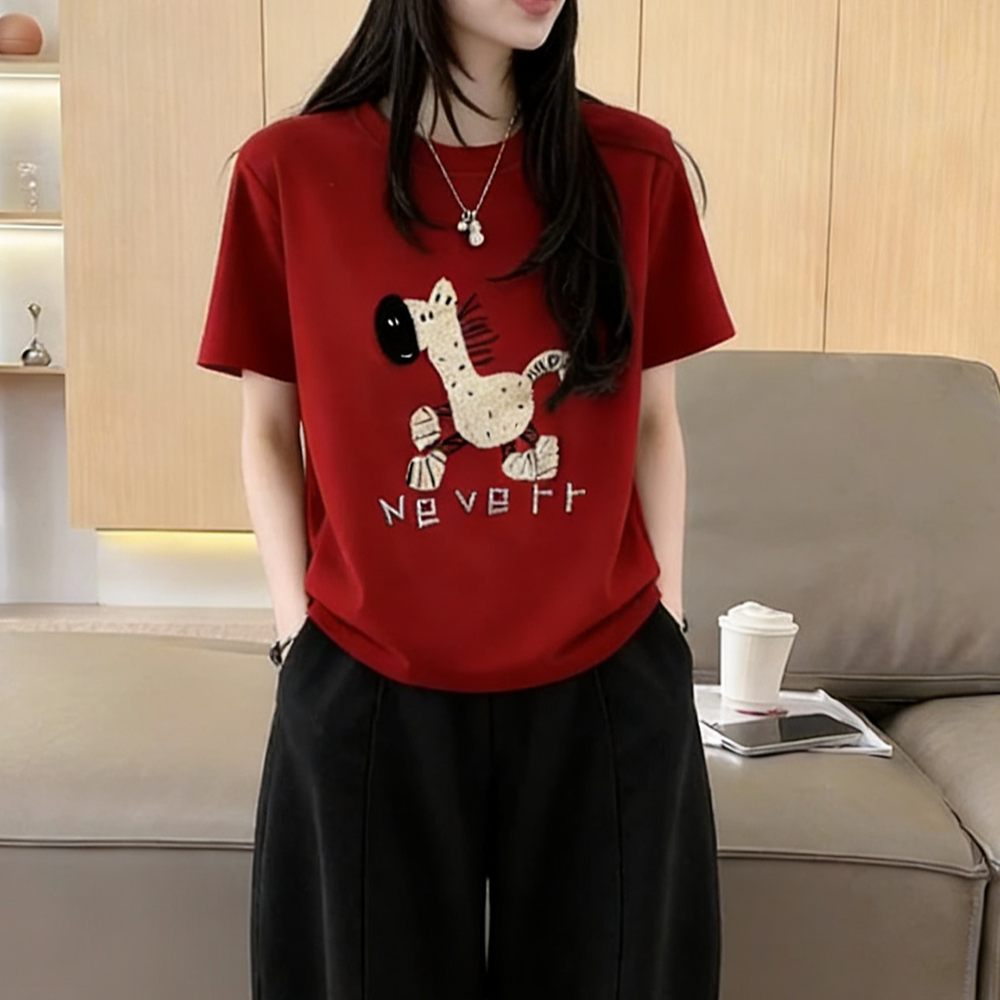 小个子刺绣卡通小马短袖T恤女2026夏季新款洋气春季打底衫上衣ihs