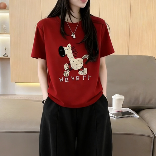 小个子刺绣卡通小马短袖T恤女2026夏季新款洋气春季打底衫上衣ihs