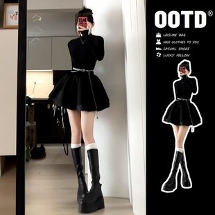 法式入春高级感黑色连衣裙子女春季2026新款内搭赫本风千金小黑裙