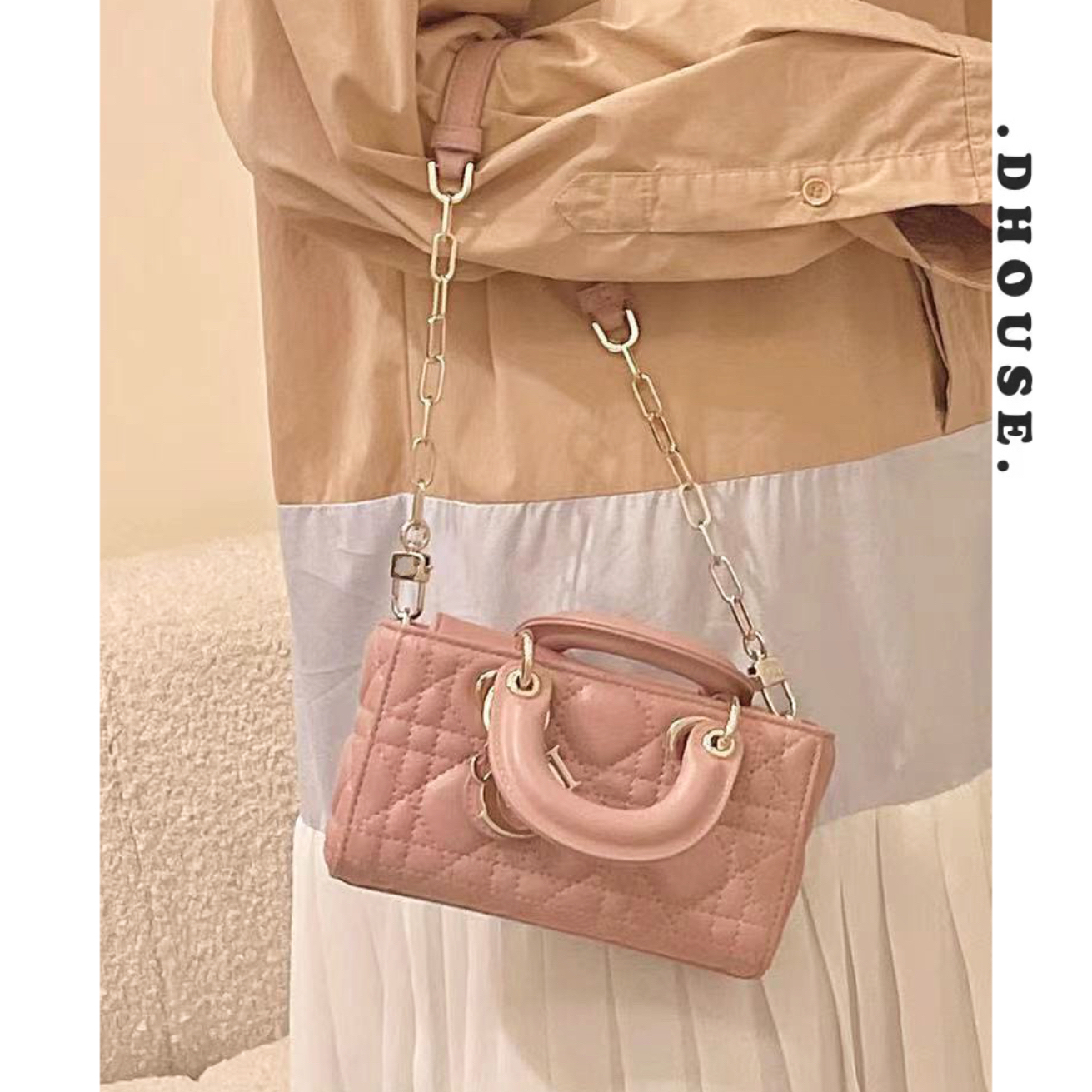 2025新款女包迷你戴妃包横款羊皮菱格链条腋下斜挎包气质百搭方包