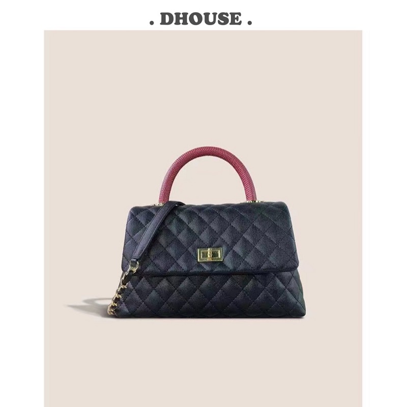 真皮定制小香风鱼子酱菱格链条手提包包女高级感大容量单肩斜挎包