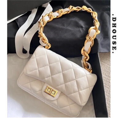 小香风菱格粗链条腋下包方胖子2025新款时尚百搭单肩小方包女羊皮